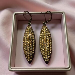 T. Tahari - Bronze & Gold Crystal Drop Pave Earrings